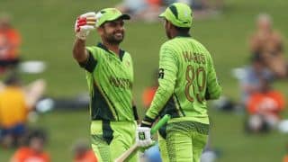 Ahmed Shehzad, Haris Sohail dismissed in quick succession against United Arab Emirates (UAE) in ICC Cricket World Cup 2015, Pool B match at Napier